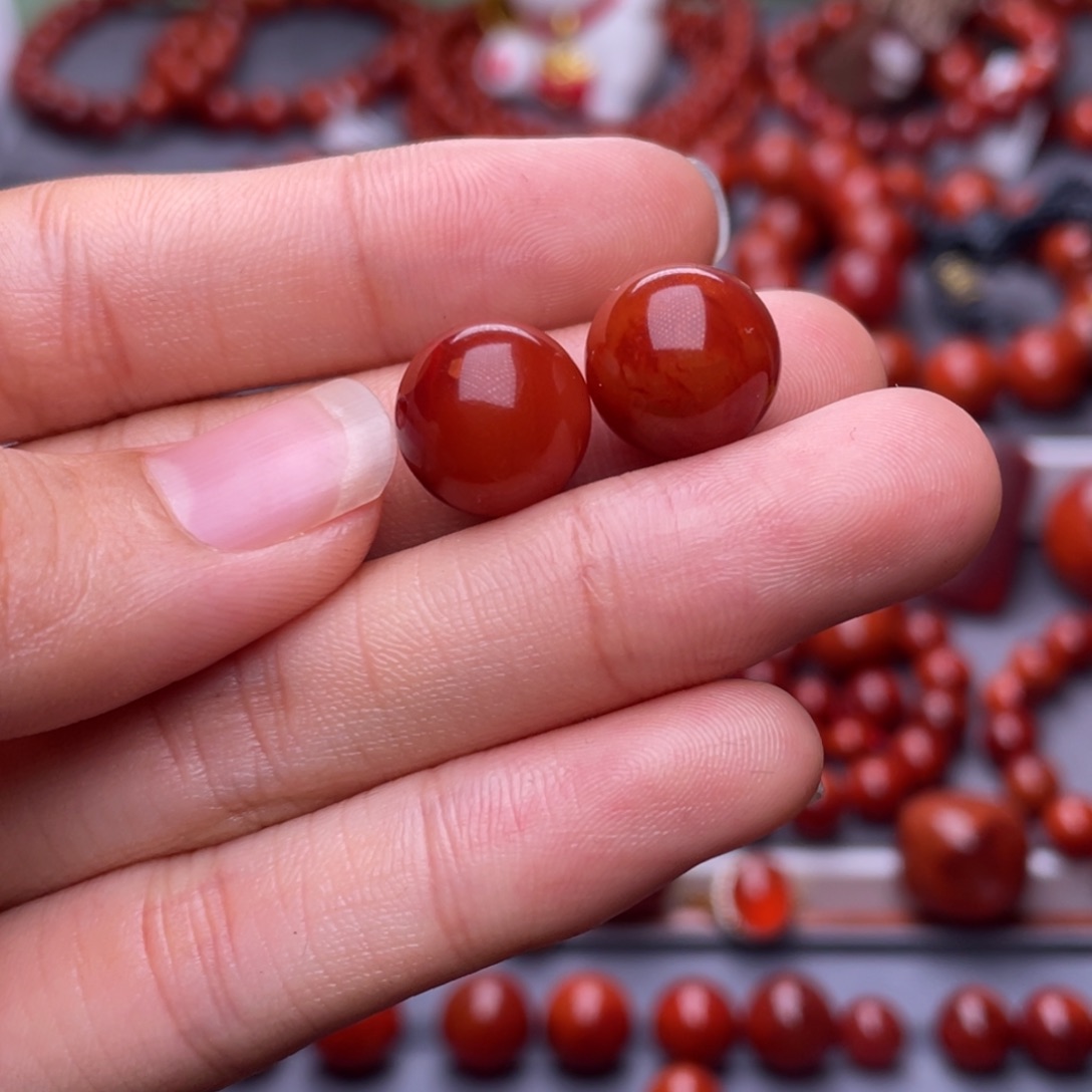 心***@南红玛瑙未镶嵌其他天然原矿）12mm瓦西南红对珠