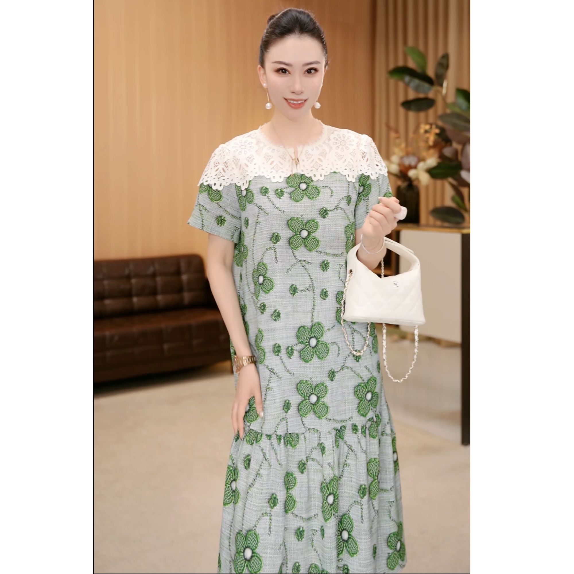 林果&季得 【南风轻语】时尚减龄气质百搭女士中长连衣裙