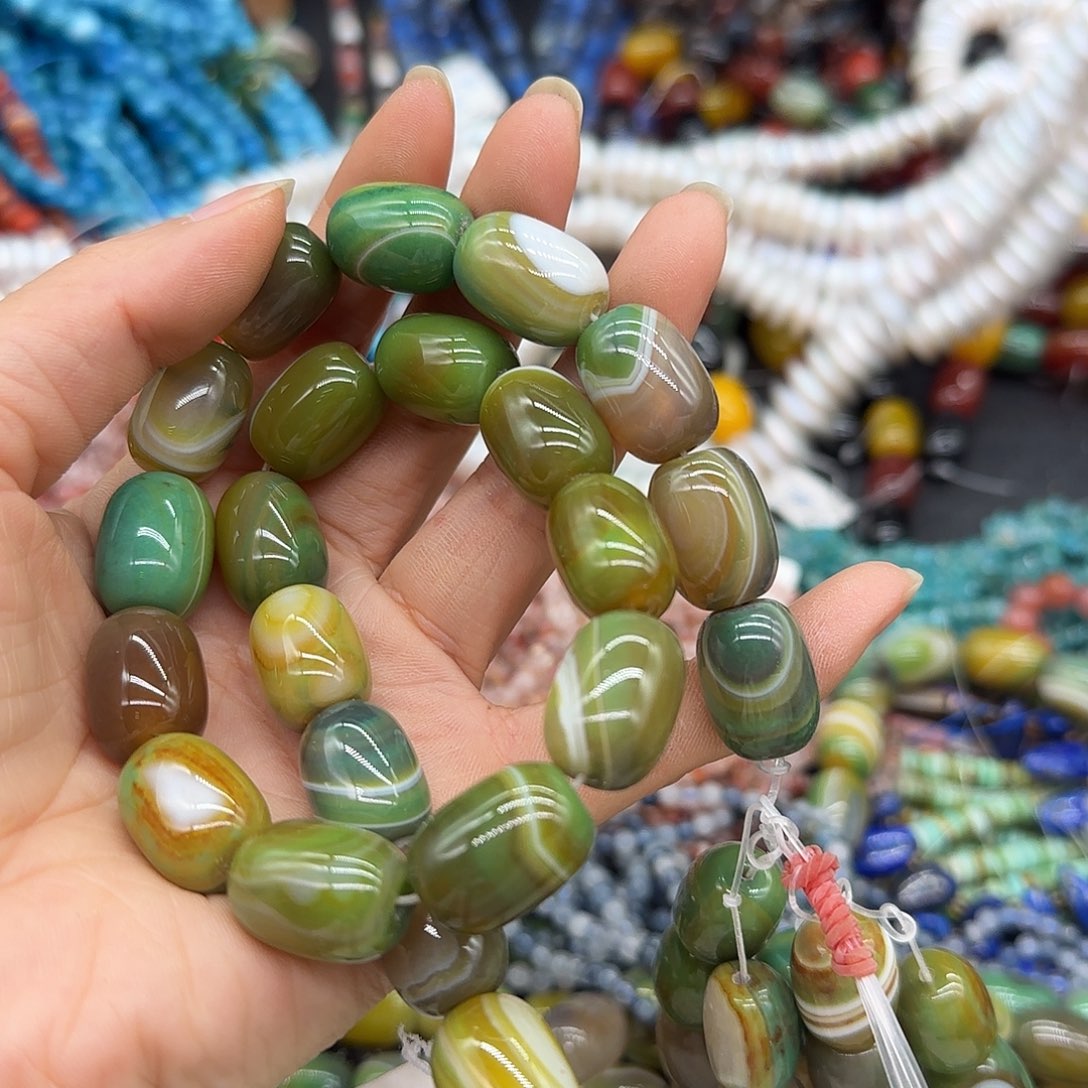 玛瑙/玉髓合金珠宝半成品黄绿玛瑙12mm一条