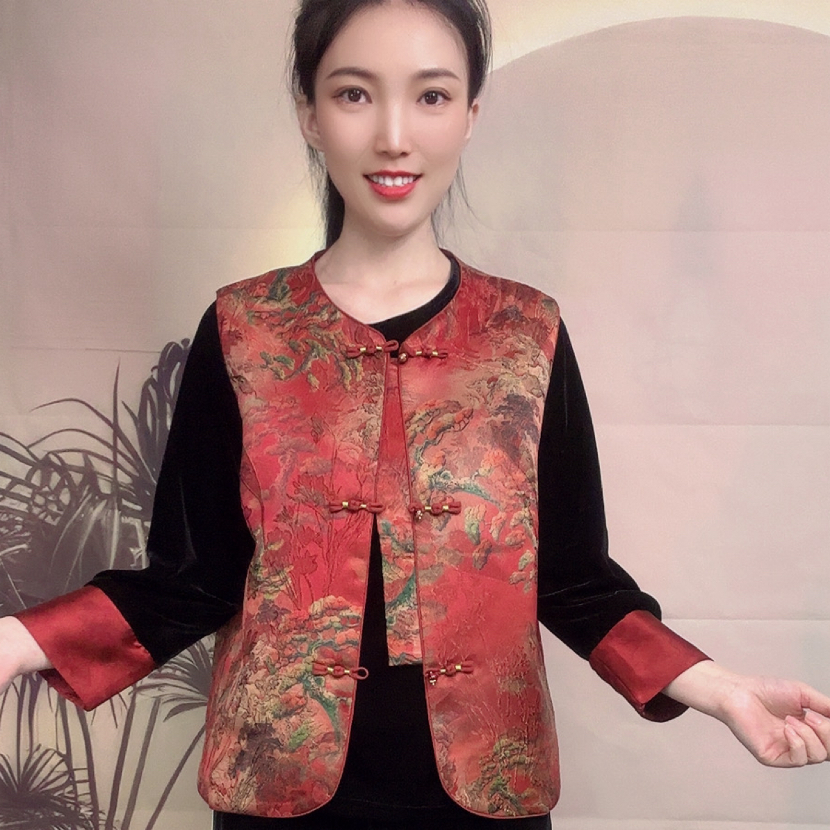 双面盘扣新中式国风丝绒马甲春秋复古妈妈时尚上衣外套双面穿马甲