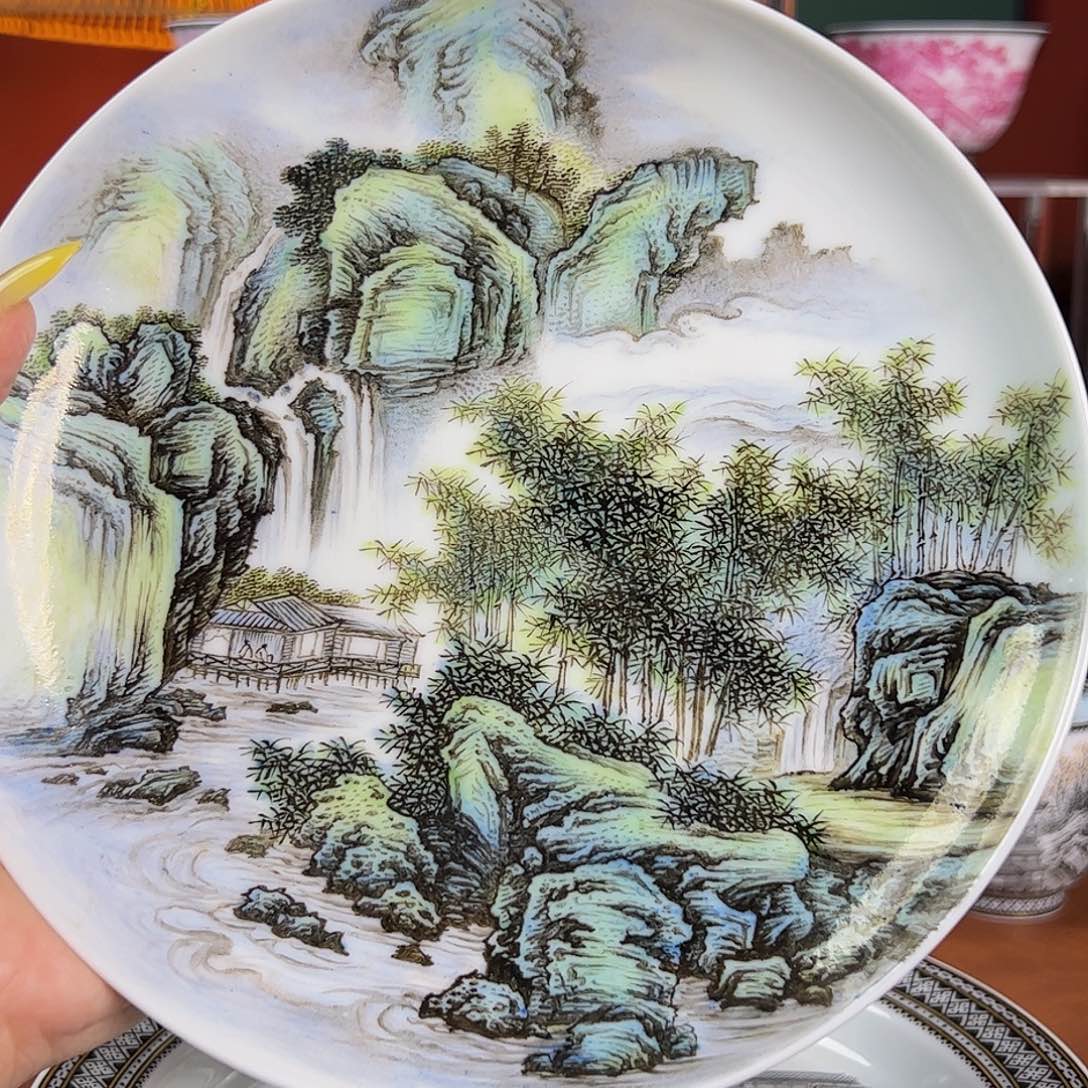 杯粉彩 竹炉山房图壶承