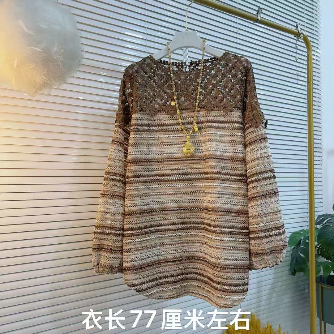 胖MM2025早秋新款针织毛衫镂空拼接颜色设计胖美人时尚经典款型