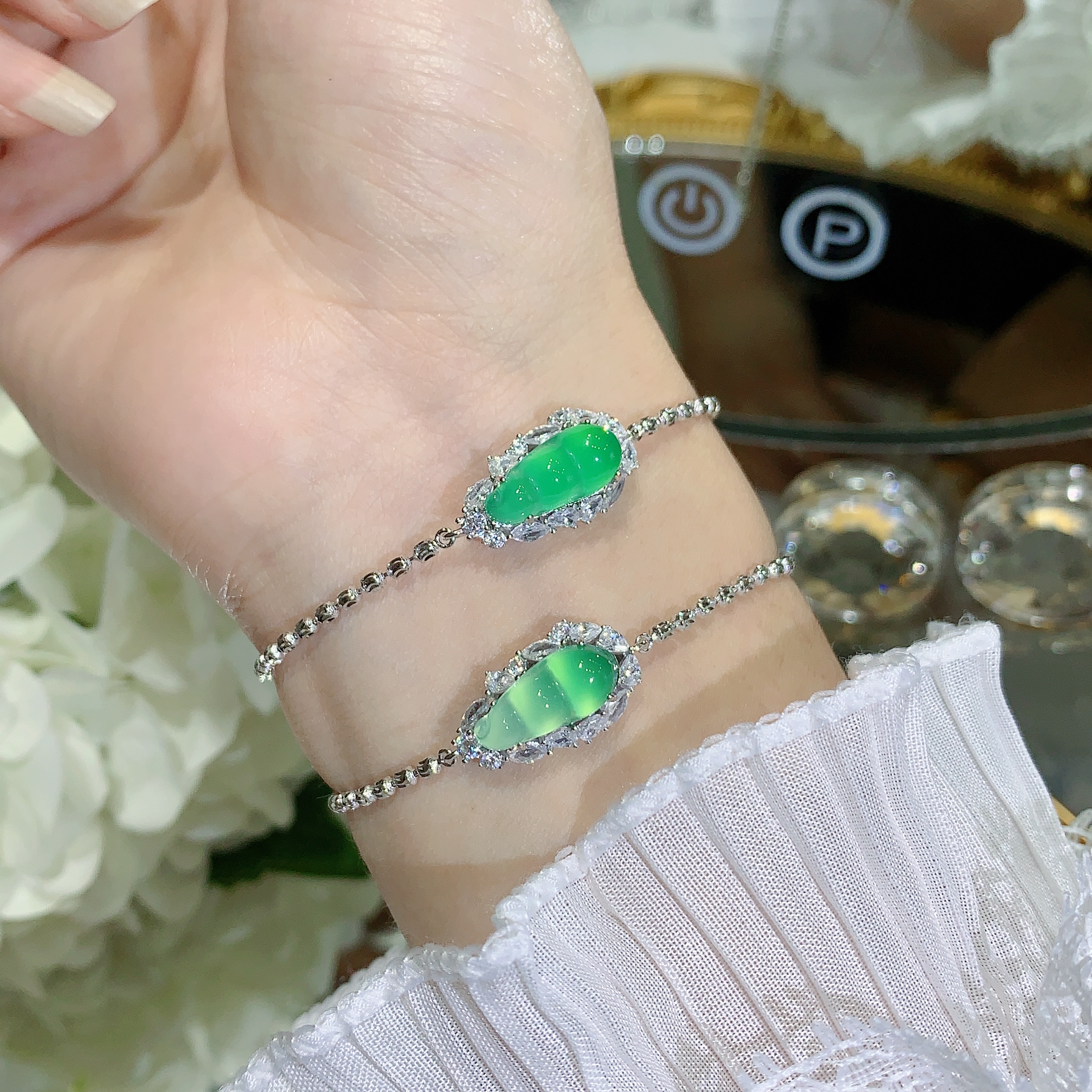 天然绿玉髓小福豆精致手链显白款女冬季时尚S925银镶手饰百搭送礼