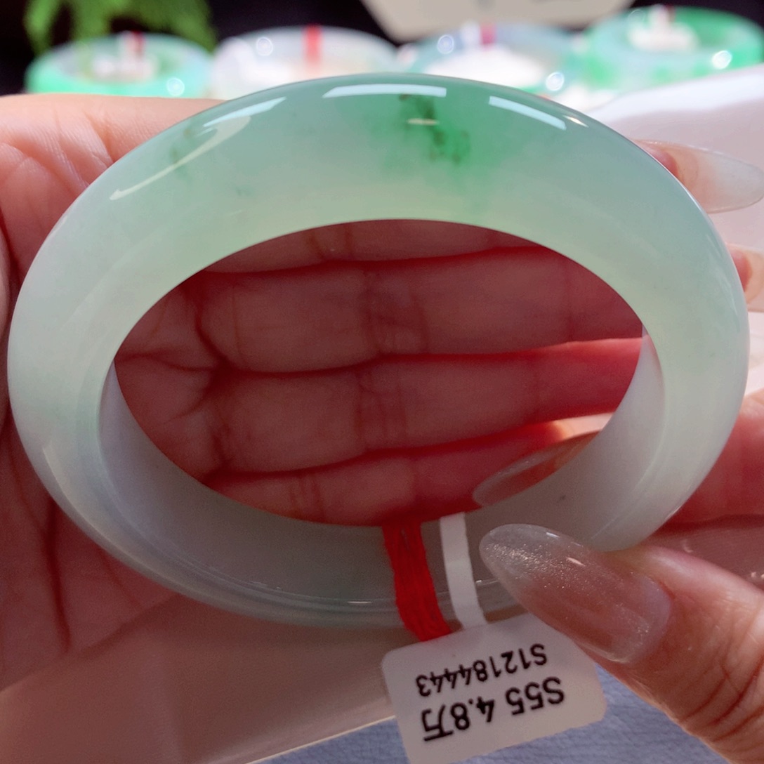 未镶嵌手镯翡翠55圈荔枝冻绿底飘花（12号）