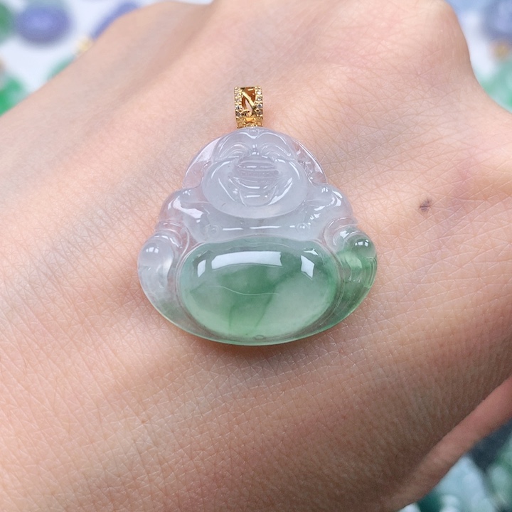 翡翠吊坠(不含链)18K金镶嵌