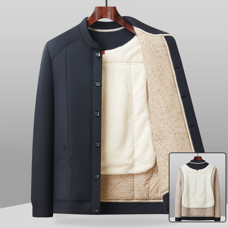 羊毛外套！绒棉衣老年人冬装加绒加厚棉服爸爸棉袄老人冬季保暖衣