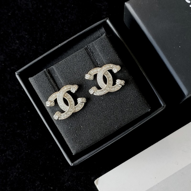 99新 Chanel/香奈儿 【24期】23P双C银色满钻耳钉51525