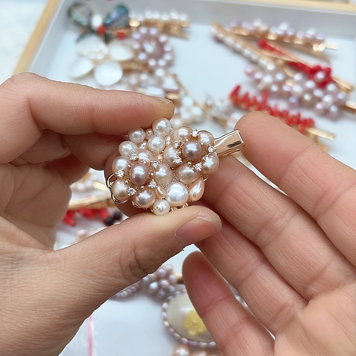 淡水珍珠发饰银S925镶嵌