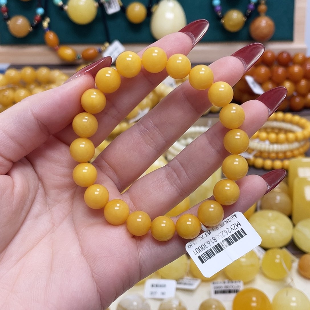 蜜蜡未镶嵌珠宝奇石9+mm圆珠单圈 瑕