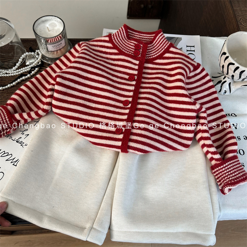 女宝宝冬装加厚毛衣套装2025新款韩版童装女童加厚两件套P602