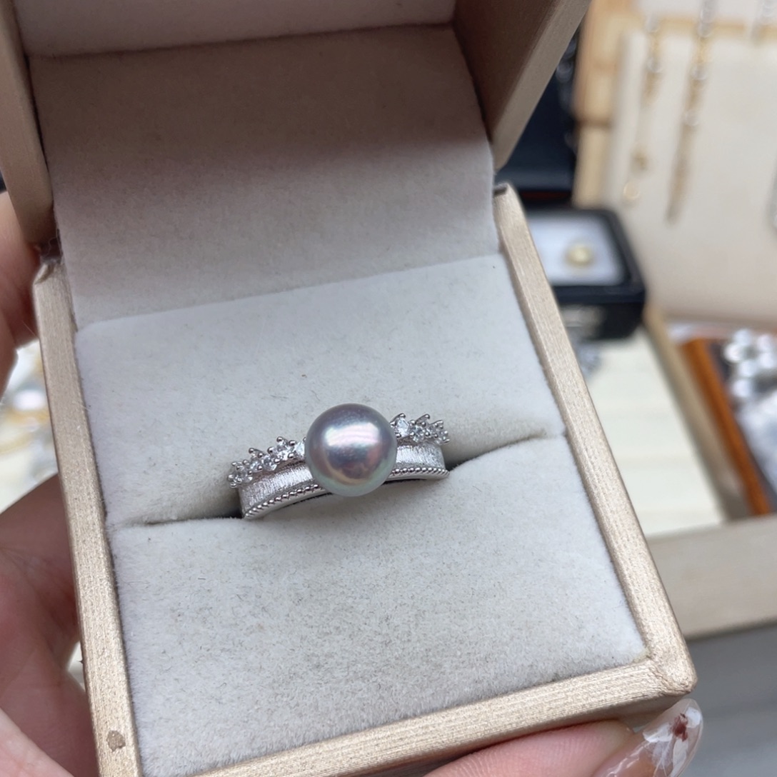 银S925镶嵌海水珍珠戒指V87