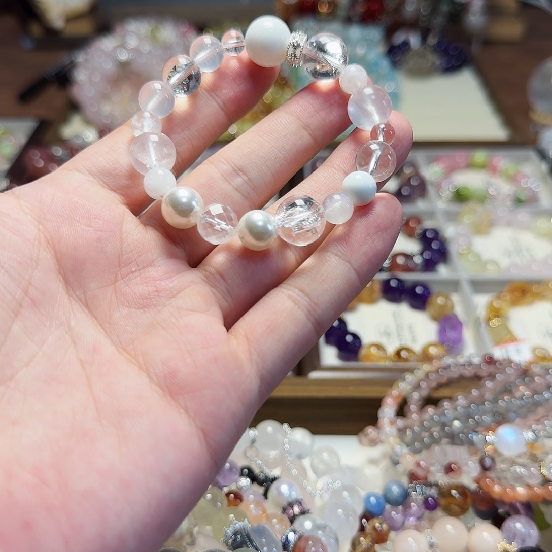 水晶手链合金白水晶多宝