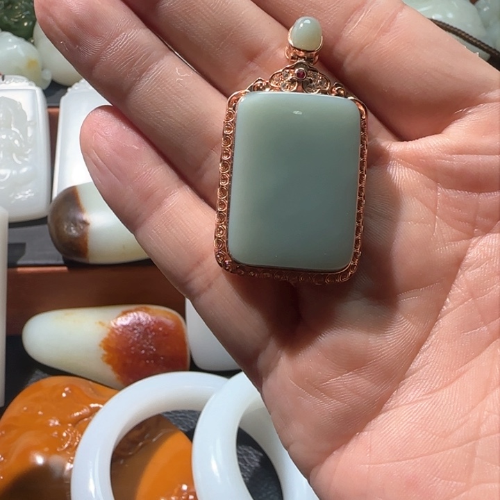 和田玉颈饰银S925镶嵌