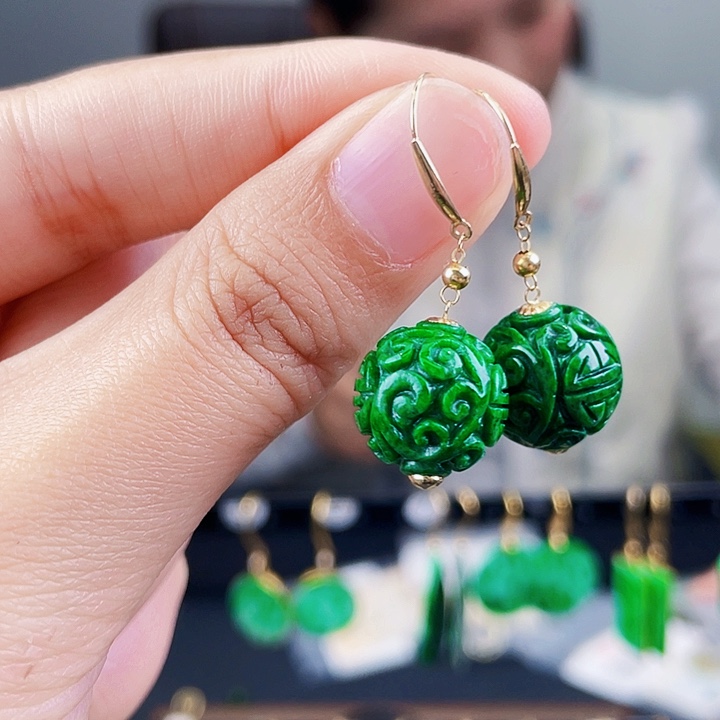 翡翠耳饰18K金镶嵌饰品