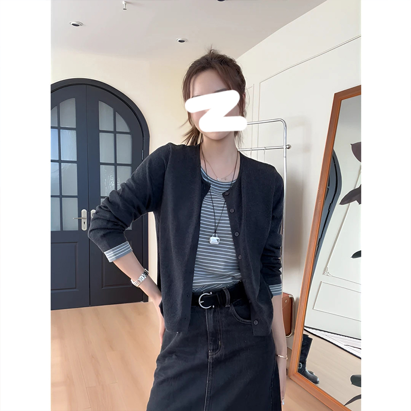 法式慵懒松弛感穿搭气质假两件针织上衣女秋季牛仔半身裙两件套装