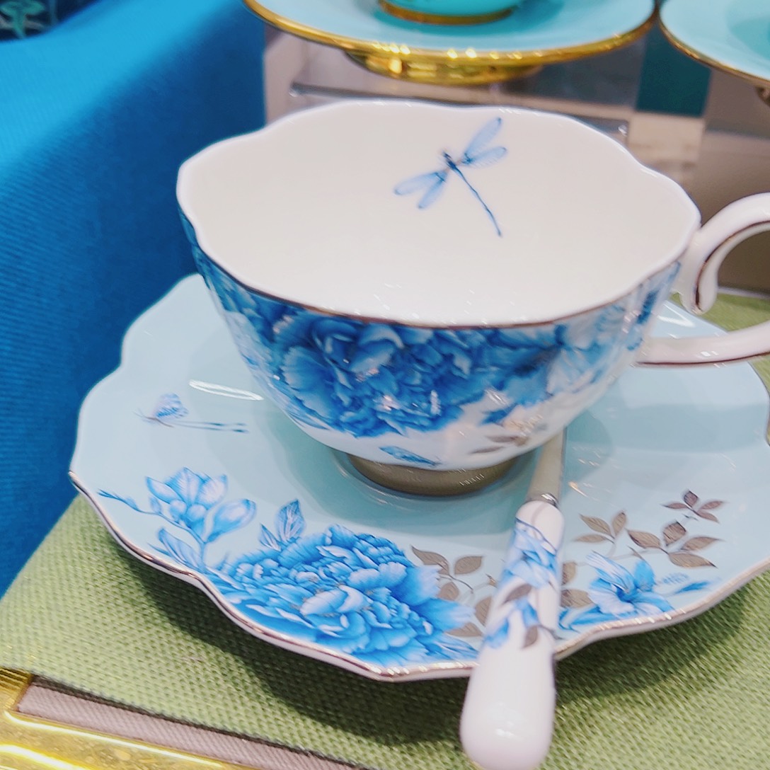 无***尘瓷铂金青花3头咖啡杯