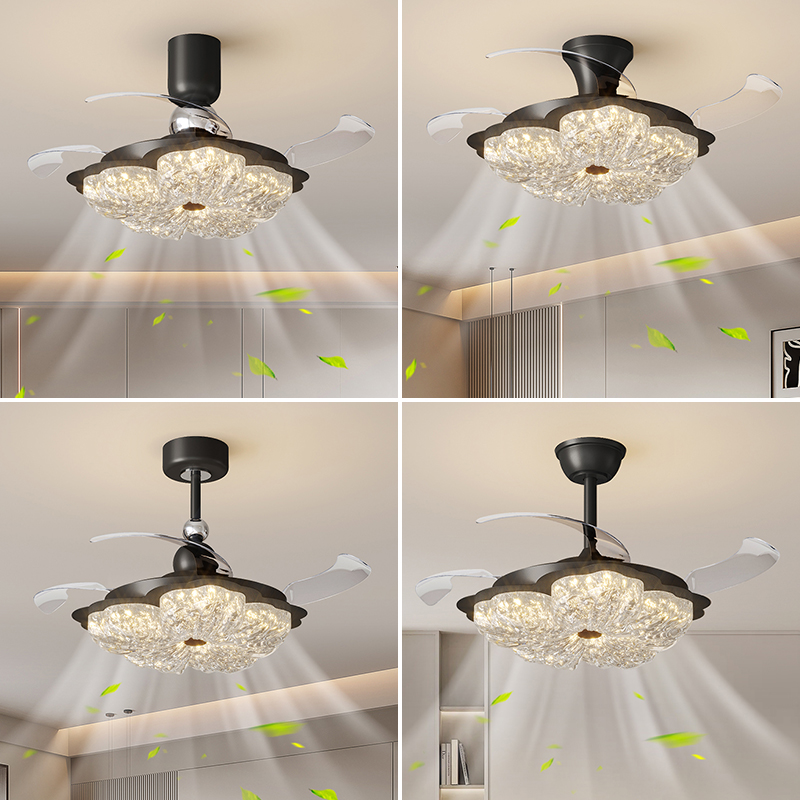 YUJIA 屿家 中古风扇灯金箔轻奢花朵灯护眼主卧餐厅隐形吊扇灯
