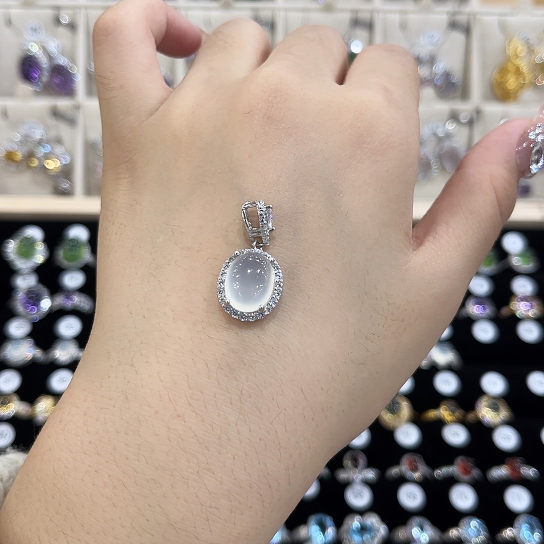 可***子岫玉银S925镶嵌吊坠(赠链)