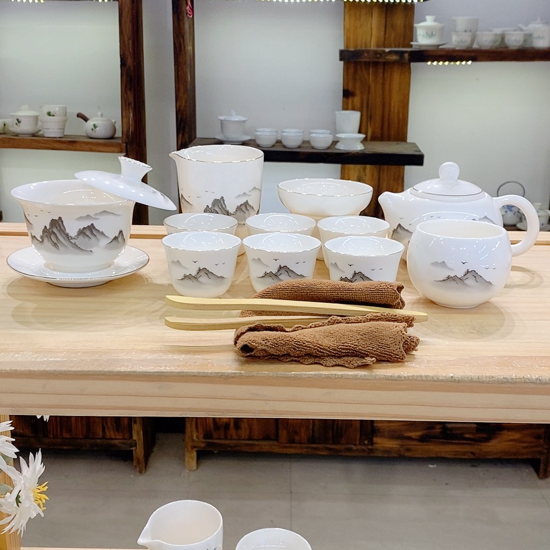 静铭羊脂玉瓷茶具套装