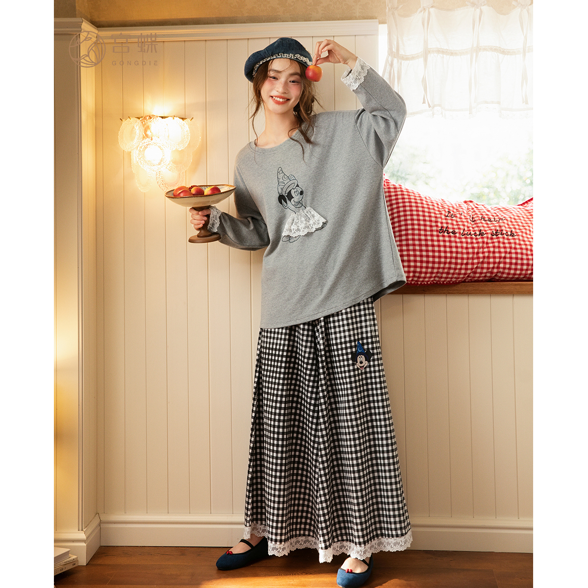 宫蝶【礼盒装】迪士尼米奇纯棉长袖睡衣女春秋新款卡通家居服套装