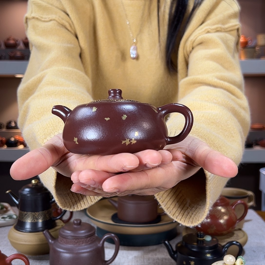 @***柯紫砂茶壶井铎 190cc 紫朱泥撒金