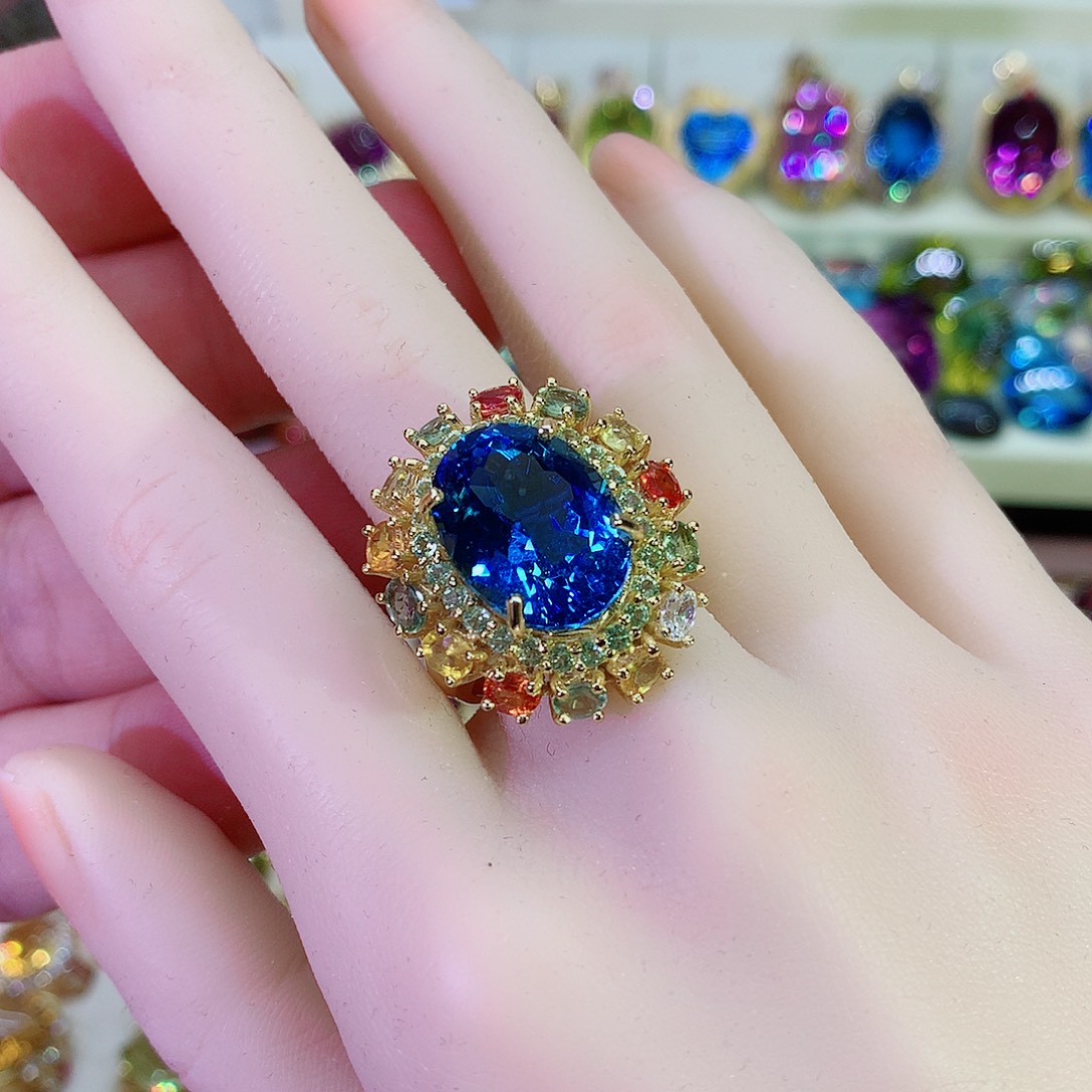 托帕石戒指银S925镶嵌