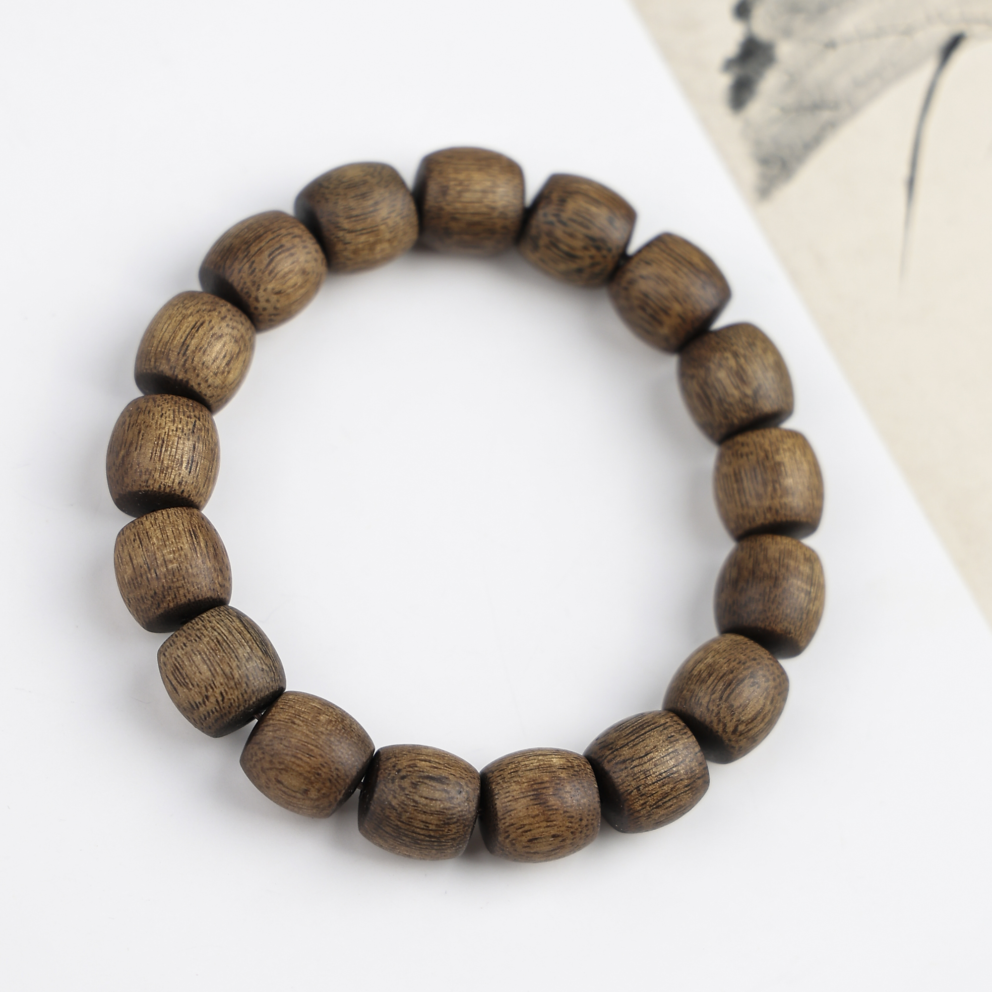 沉香【雅】L072越南芽庄绿奇楠12mm鼓珠单圈手串