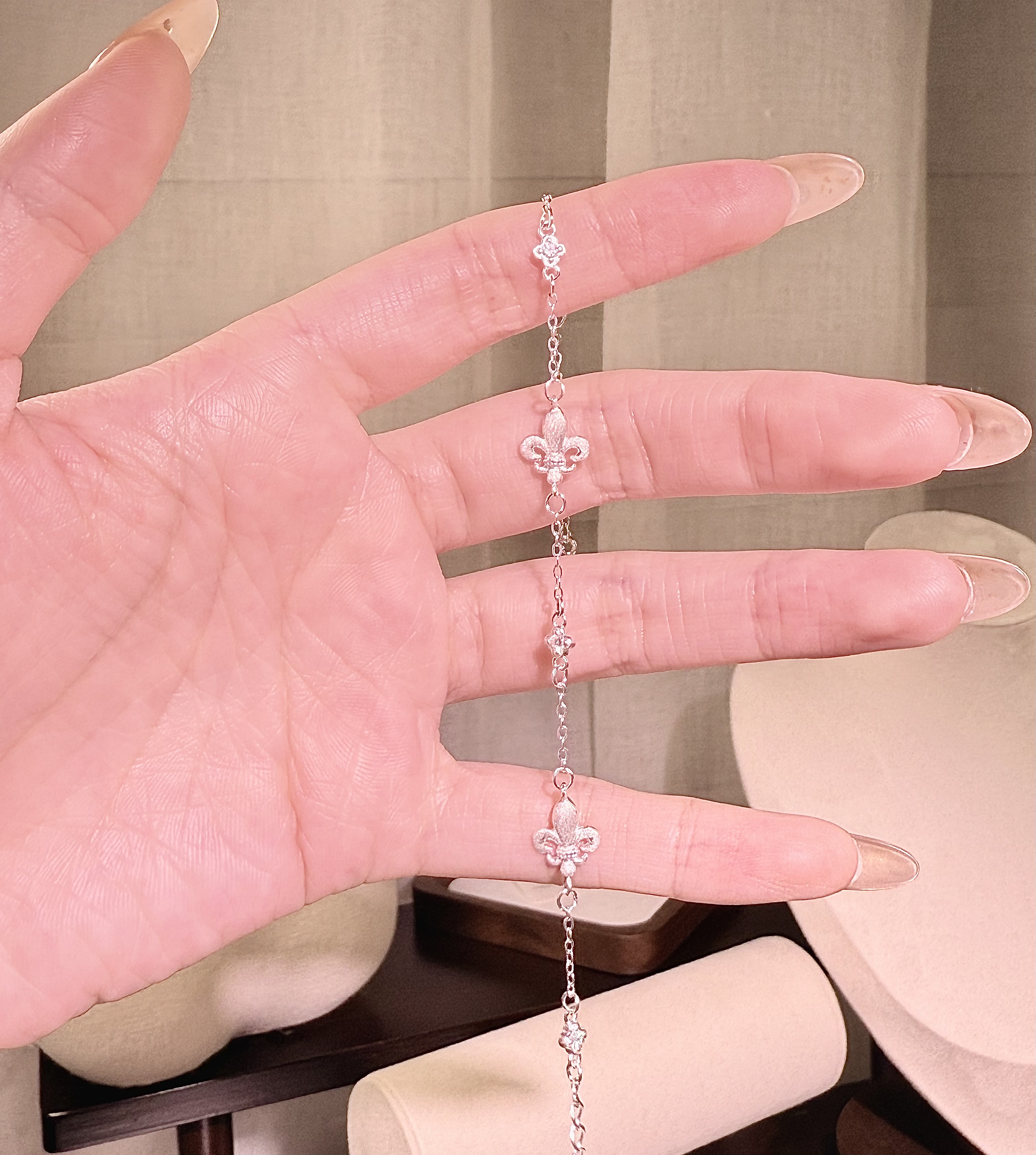 足银手链 法兰西之梦-鸢尾花拉丝手链 足银999中古vintage