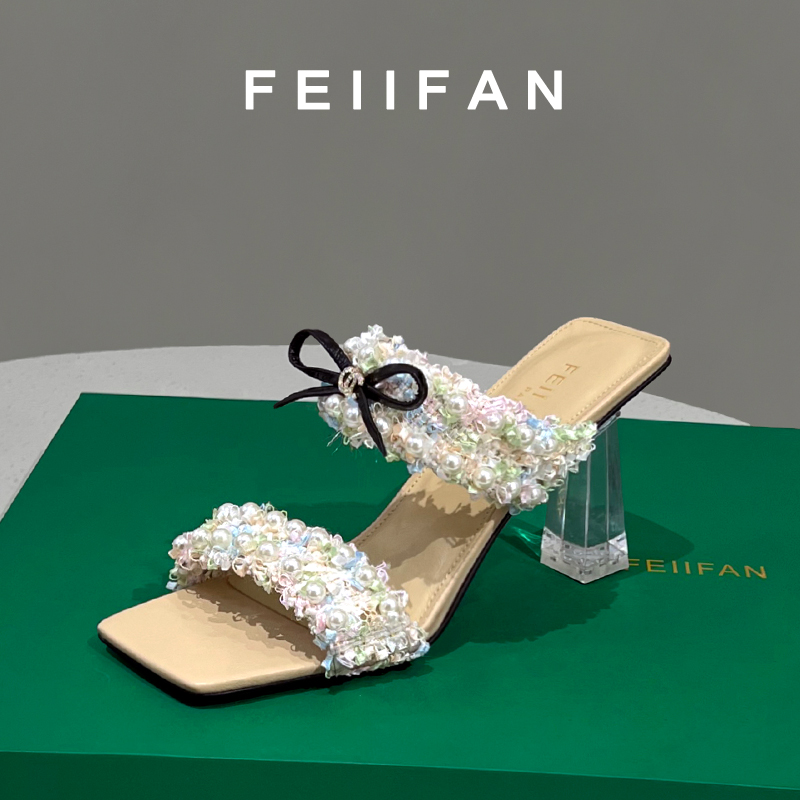 【现货】半拖鞋女2025春夏季新款粗跟外穿法式气质高跟鞋凉鞋7776