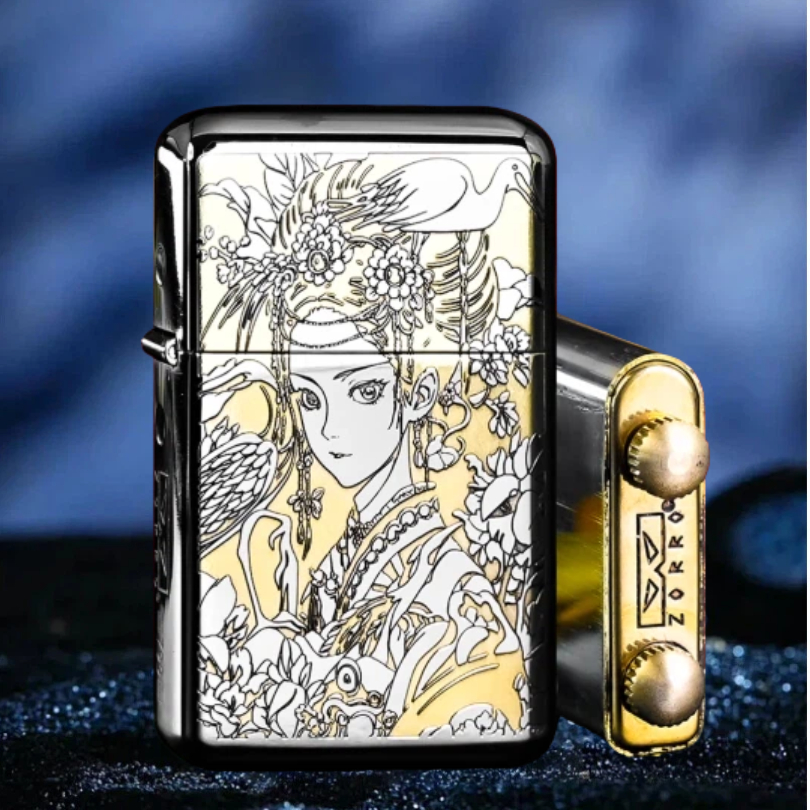 ZORRO佐罗白镍花旦煤油防风打火机男士送男友达人h15699无油