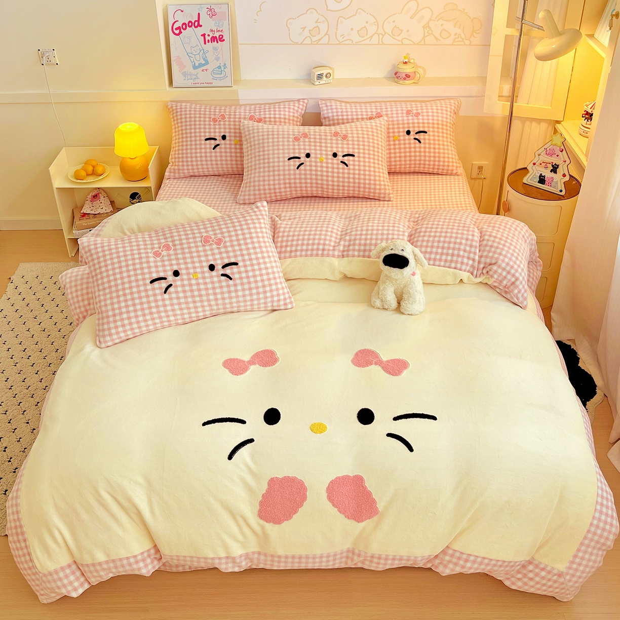 新款冬季牛奶绒毛巾绣四件套 防静电加厚拼角双面绒被罩 加绒床单