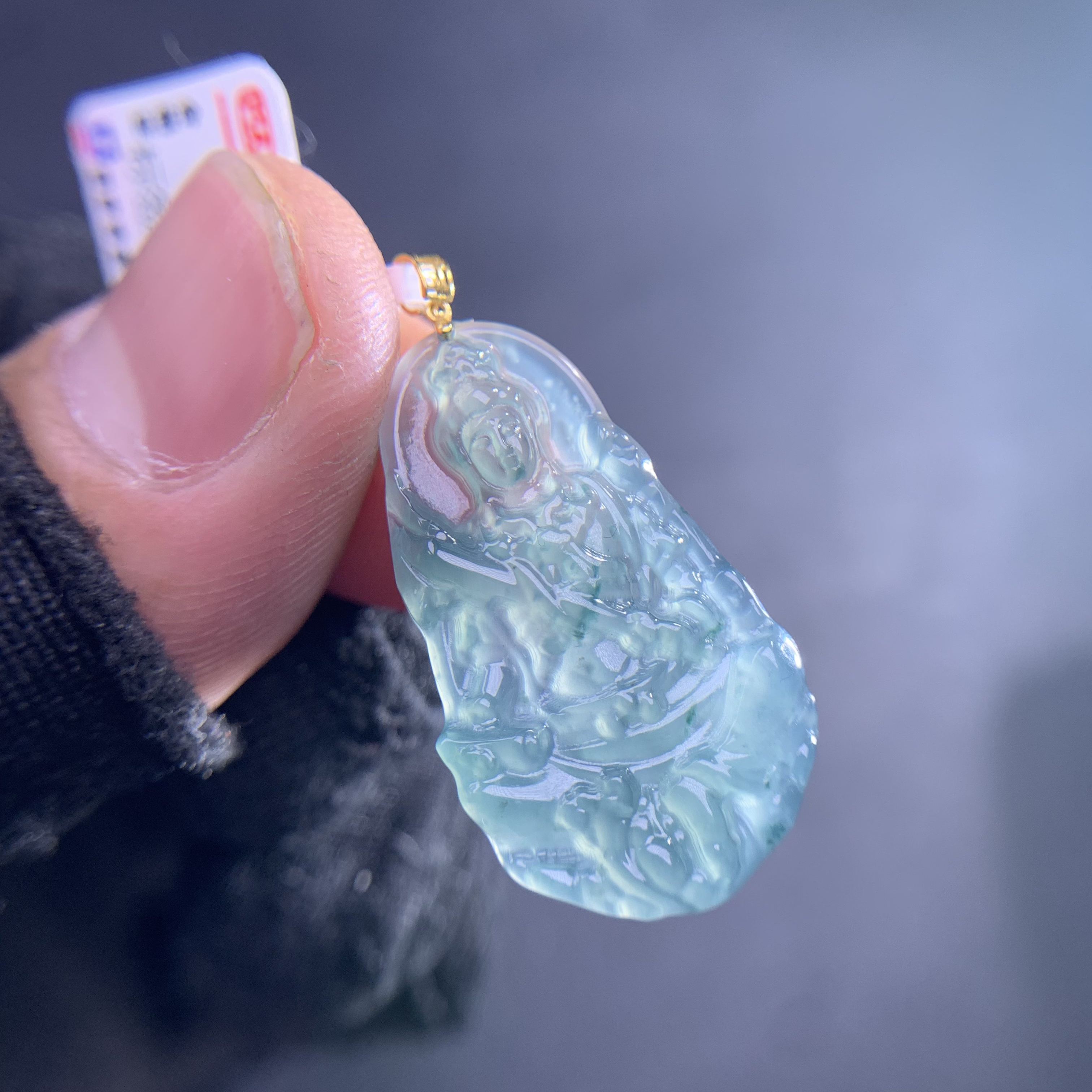 天然A货翡翠18K金镶嵌虚空藏753132时尚气质女款吊坠挂坠精雕