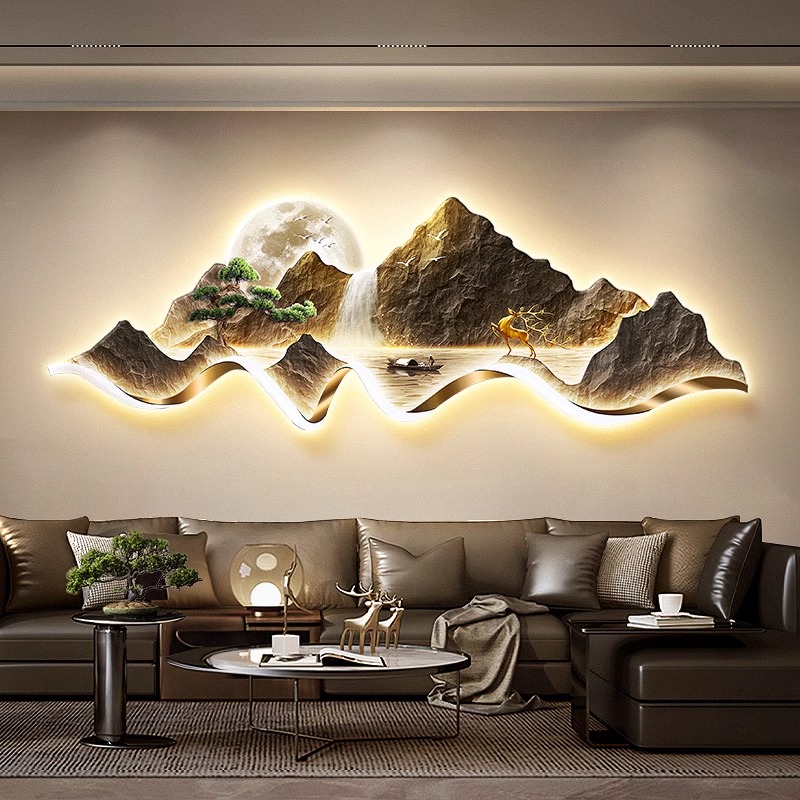 轻奢日出东方客厅装饰画流水生财沙发背景墙挂画山水办公室氛围画