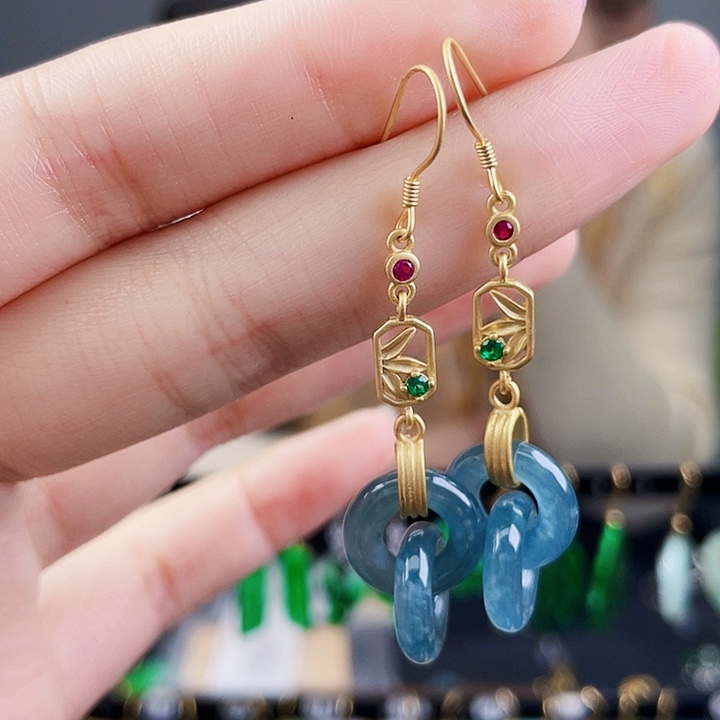 翡翠耳饰银S925镶嵌饰品