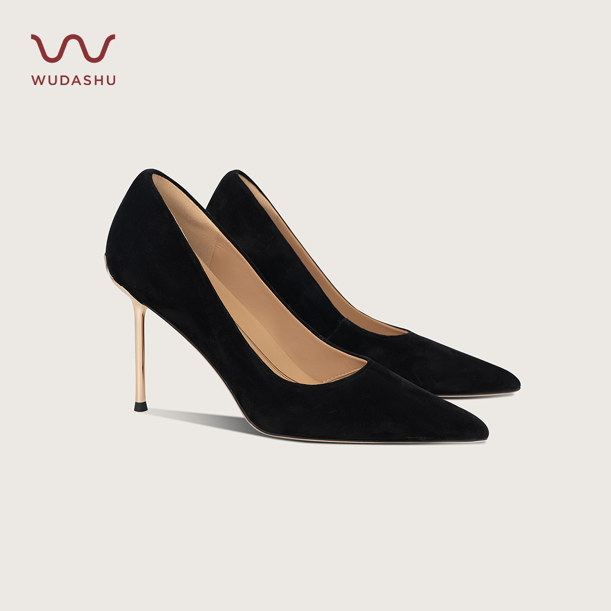 吴大叔红云鞋气质时尚性感黑色法式尖头职业金属跟浅口高跟鞋Z064