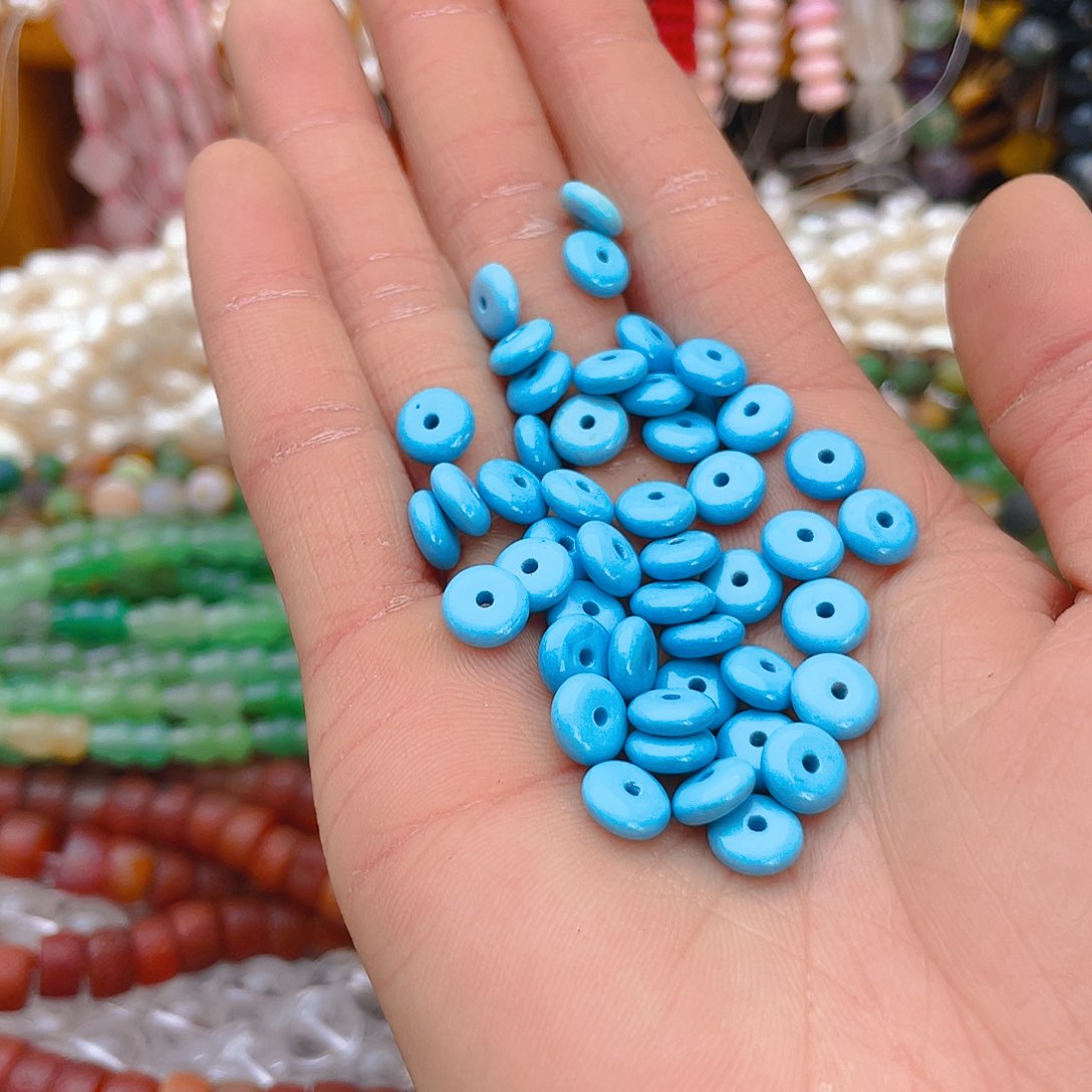 玛瑙/玉髓珠宝半成品未镶嵌蓝松石隔片40颗卡8