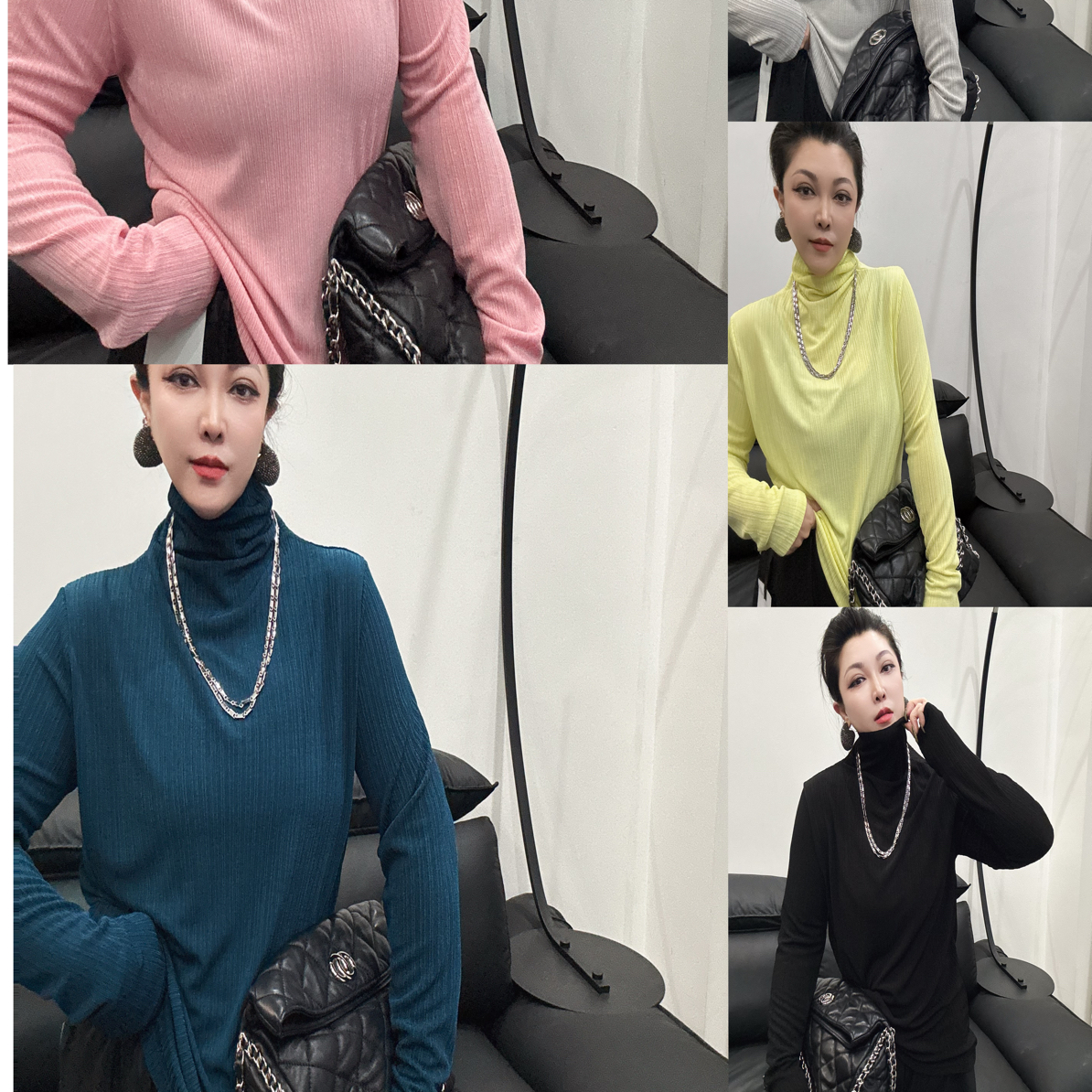 大清仓！欧货彩色提花高领宽松大版显瘦打底衫