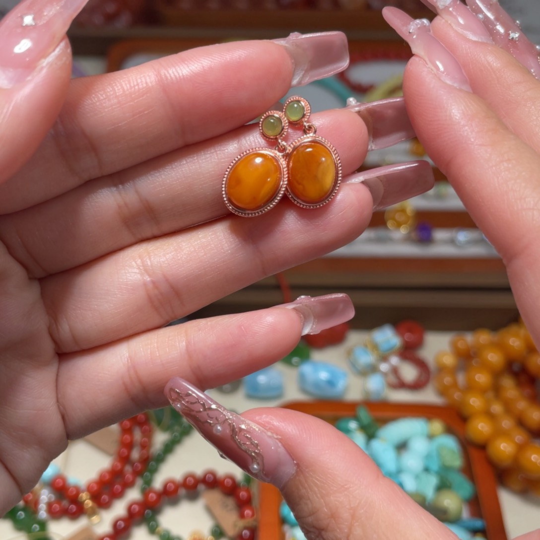 蜜蜡耳饰未镶嵌耳钉