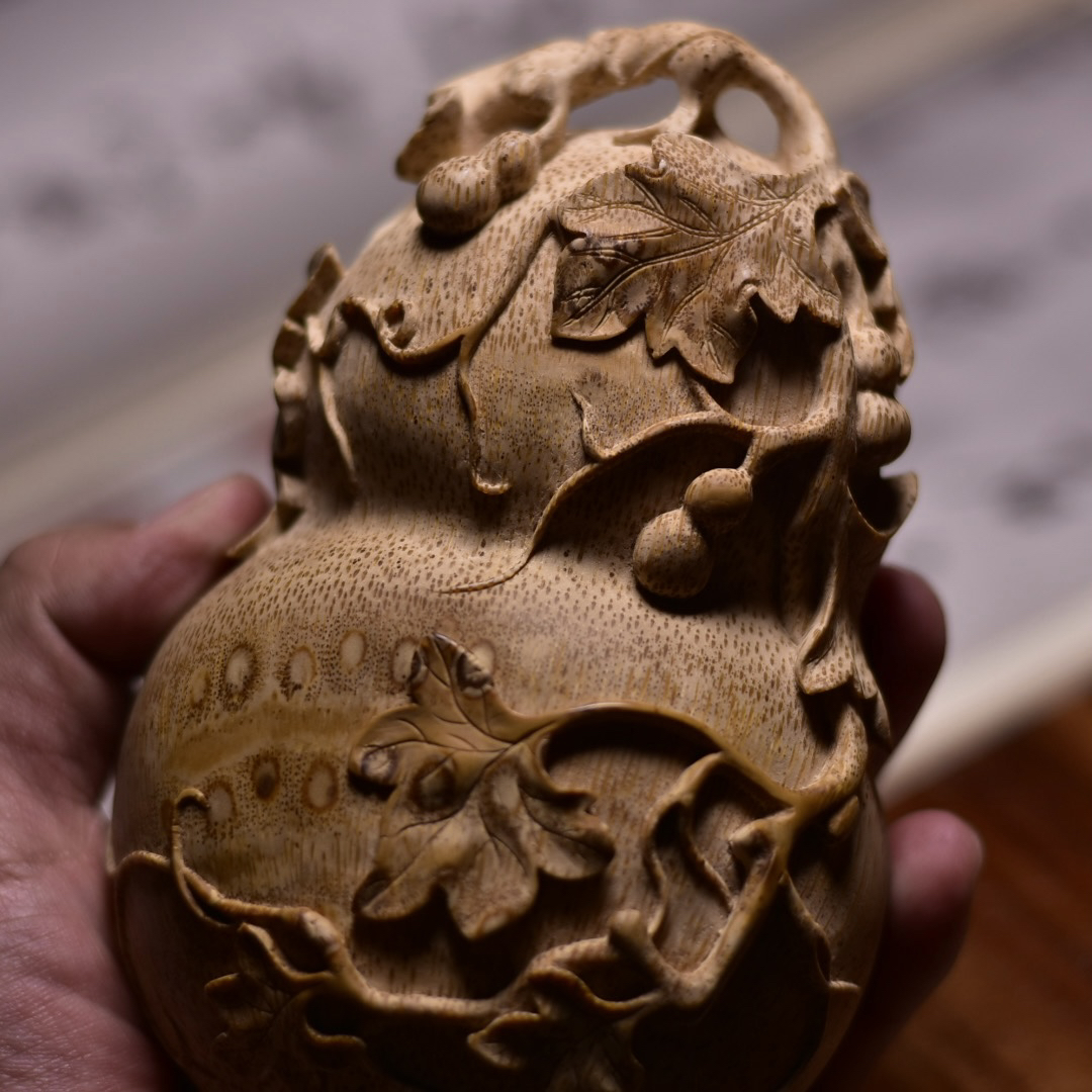 竹根雕刻葫芦印泥盒置物盒竹雕手把件摆件高端竹雕