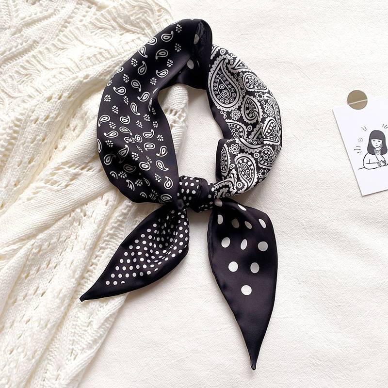 不掉色字母不起球波点丝巾气质法式春秋韩版