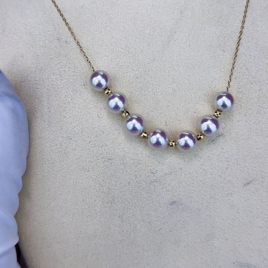 海水珍珠海水akoya设计款微笑链6-7mm18K金镶嵌