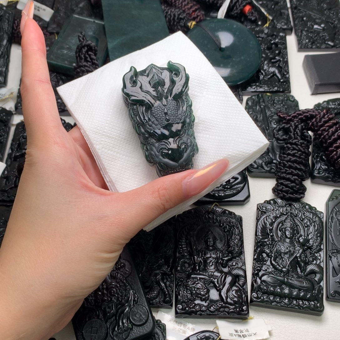 翡翠未镶嵌挂件天然缅甸a货钢琴黑挂件