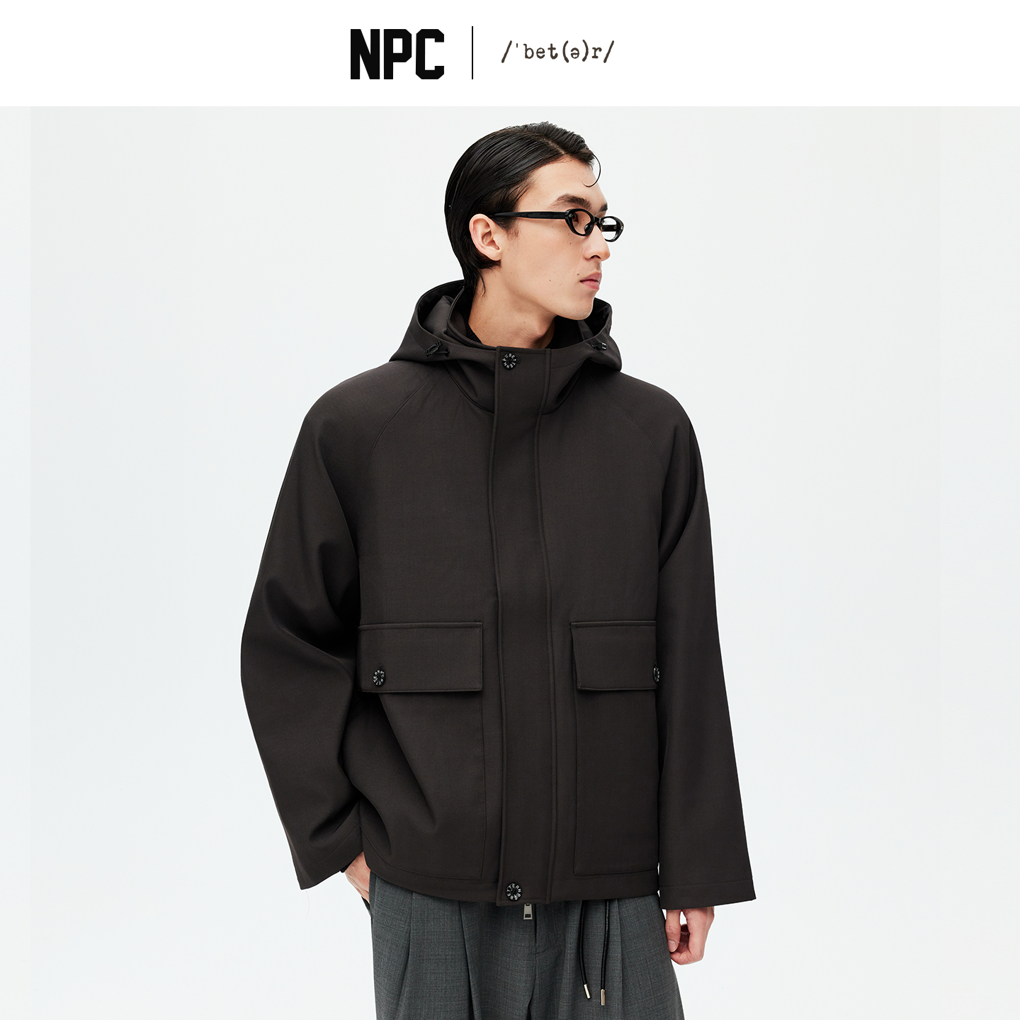 NPC潮牌两侧翻盖大口袋拉链连帽夹克男翻领连帽上新NP58TJ16