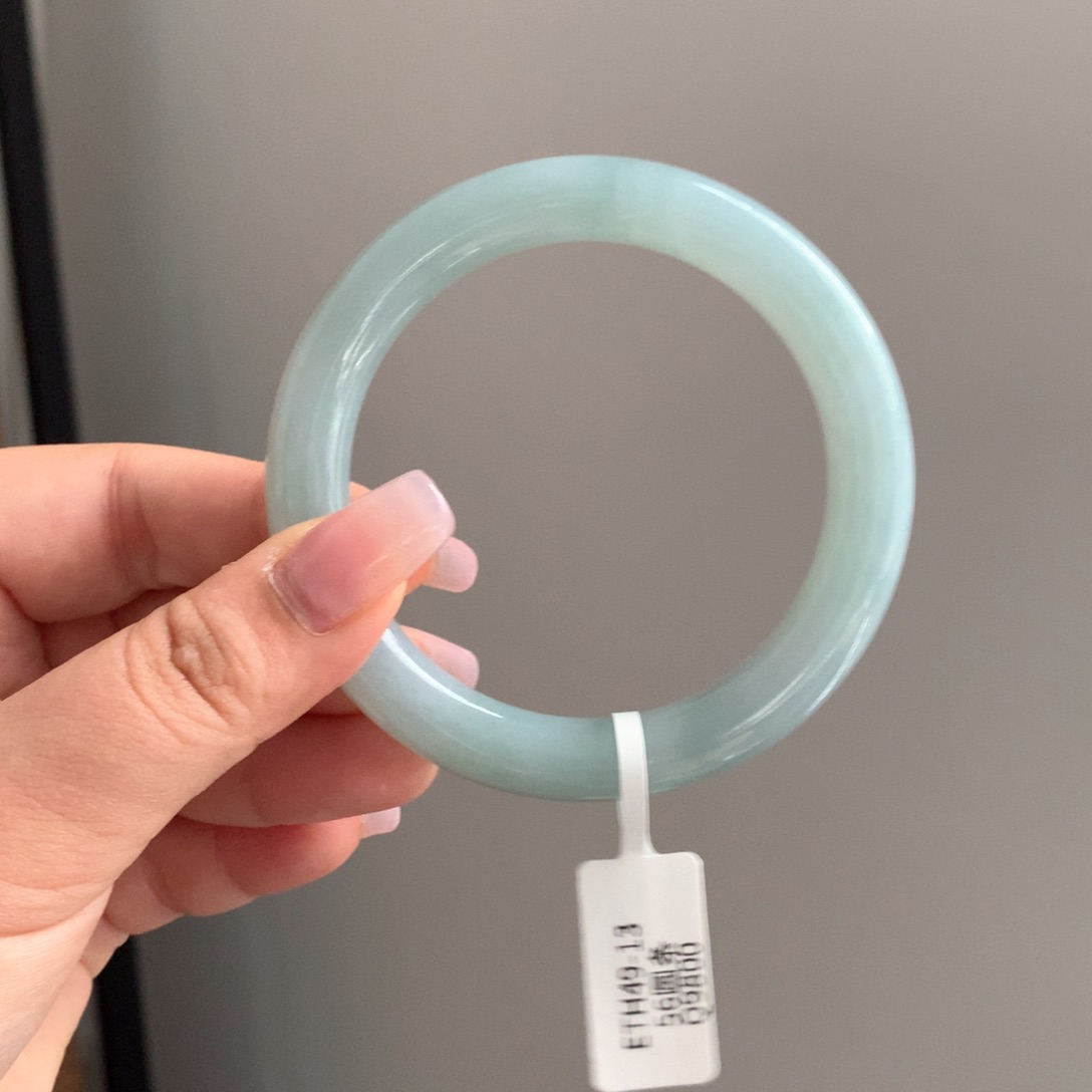 翡翠手镯未镶嵌13 56蓝绿底圆条