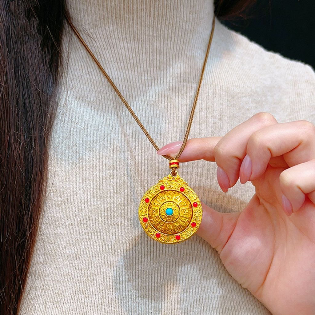 铜合金吊坠 爆款新中式古法八方圆满可旋转八宝罗盘吊坠项链