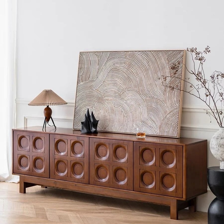 黑胶边柜进口实木电视柜现代简约现代小户型客厅收纳边柜中古风