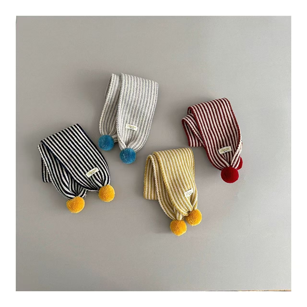 冬款可爱毛球条纹围巾男女宝宝网红韩版时尚百搭保暖防风护颈脖套