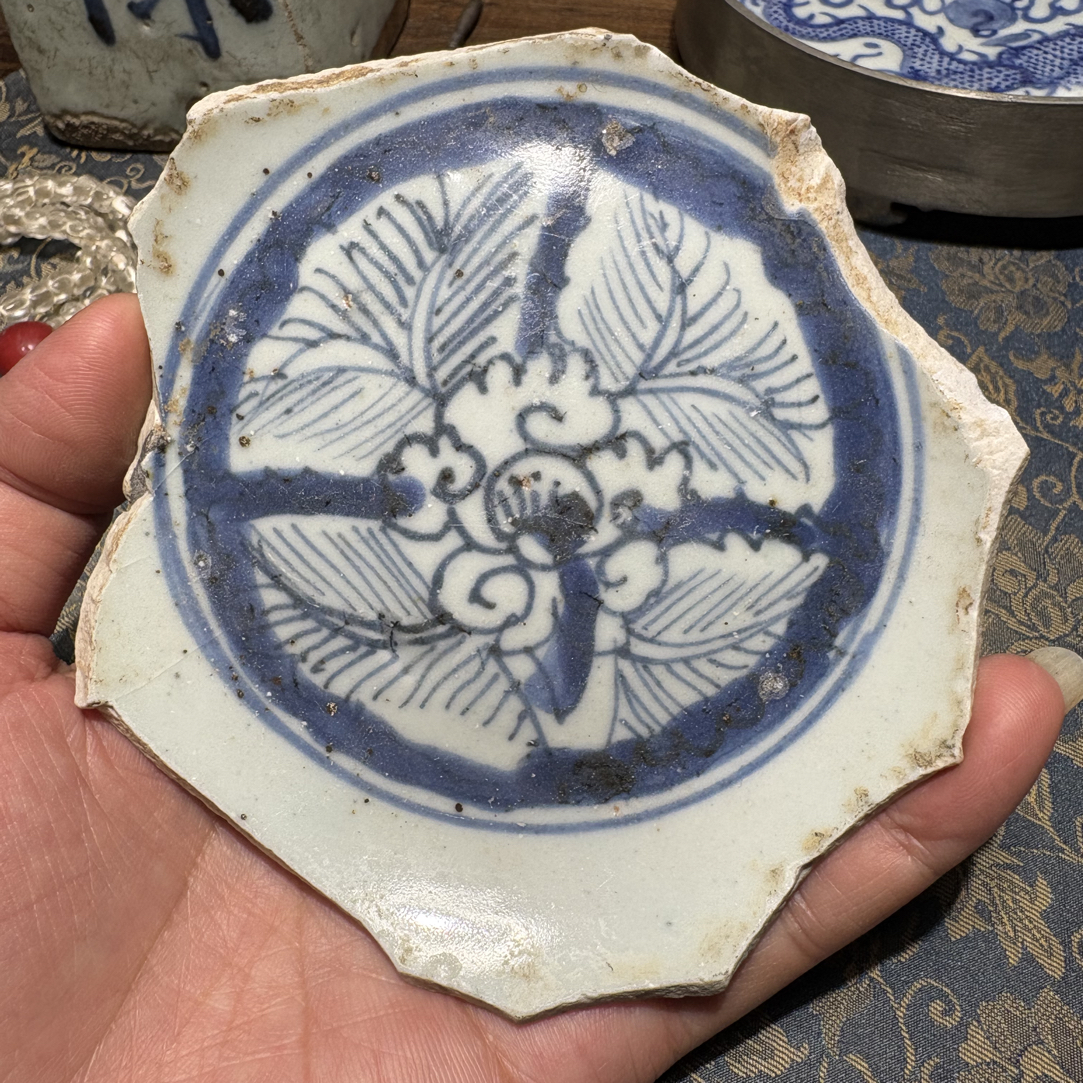 M青花蓝地白花瓷片标本学习收藏顺丰包邮