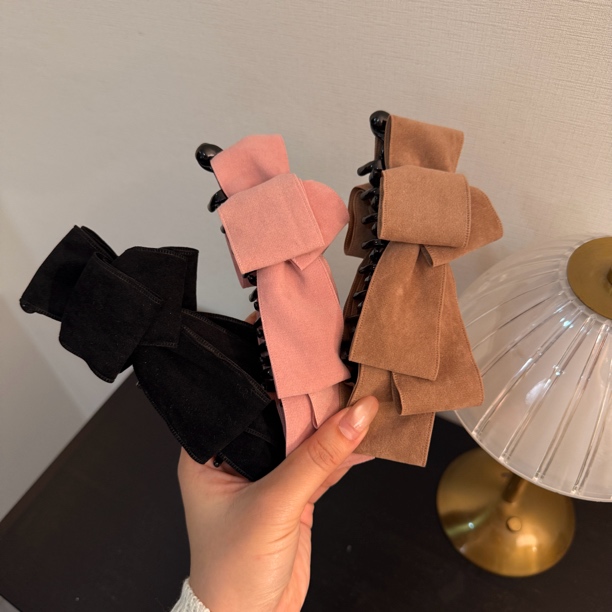 麂皮绒蝴蝶结香蕉夹高马尾盘发后脑勺夹韩系百搭发饰女高级感头饰