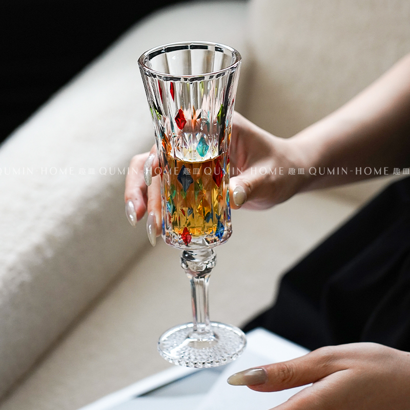 ins风浮雕香槟杯轻奢红酒杯高级感葡萄酒杯玻璃高脚杯甜酒杯